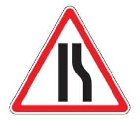 124 susiaurėjimas iš dešinės (važiuojamosios dalies susiaurėjimas iš dešinės pusės)