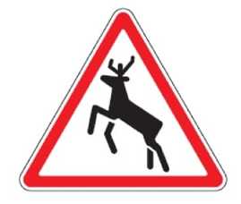 131 laukiniai gyvūnai (Įspėja apie kelio ruožą, kuriame yra didelė tikimybė, kad per kelią gali judėti laukiniai gyvūnai)