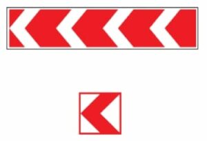 147 posūkio kryptis į kairę (važiavimo kryptis ribotai matomo, mažo spindulio kelio vingyje, kelio susiaurėjimo arba kelio remonto, statybos darbų vietoje)