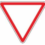 203 Duoti kelią (Vairuotojas privalo duoti kelią transporto priemonėms, važiuojančioms kertamuoju ar prisijungiančiuoju keliu, o esant papildomai lentelei Nr. 843 „Pagrindinio kelio kryptis“, – važiuojančioms pagrindiniu keliu)