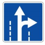 511 Eismo kryptis sankryžoje tiesiai ir į dešinę (Sankryžoje nurodo eismo kryptį, kuria leidžiama važiuoti šia eismo juosta)