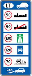 619 Greičio ribojimo ir kitos informacijos rodyklė (Informuoja apie greičio apribojimus ir kitus reikalavimus)
