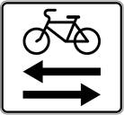 856 Dviračių eismas (Informuoja, kad nurodytomis kryptimis vyksta dviračių, elektrinių mikrojudumo priemonių eismas)